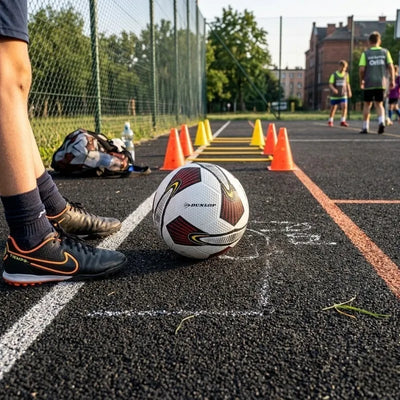 Dunlop – gatvės futbolo kamuolys treniruotėms, 5 dydis (baltas/raudonas)