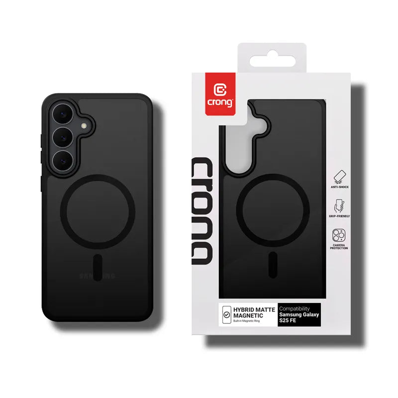 Crong Hybrid Matte Magnetic – MagSafe dėklas Samsung Galaxy S25 FE (juodas)