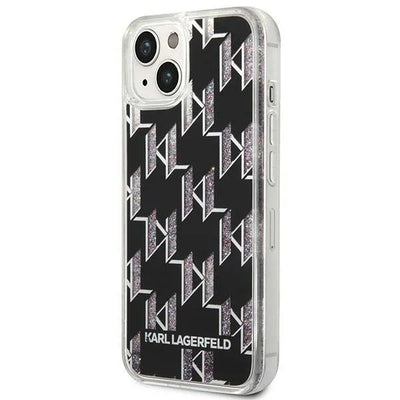 Karl Lagerfeld Monogram Liquid Glitter – dėklas, skirtas iPhone 14 (juodas)