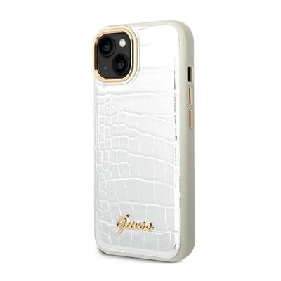 Guess Croco Collection – dėklas iPhone 14 Plus (sidabrinis)