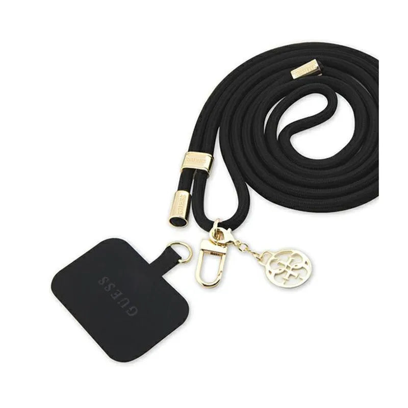 Guess CBDY Cord Nylon 4G Metal Charm – universalus telefono dirželis (juodas)