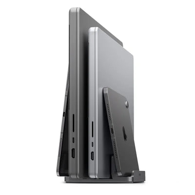 Spigen LD208S4 vertikalus nešiojamojo kompiuterio stovas – aliumininis organizatorius/stovas 4 įrenginiams (Space Gray)