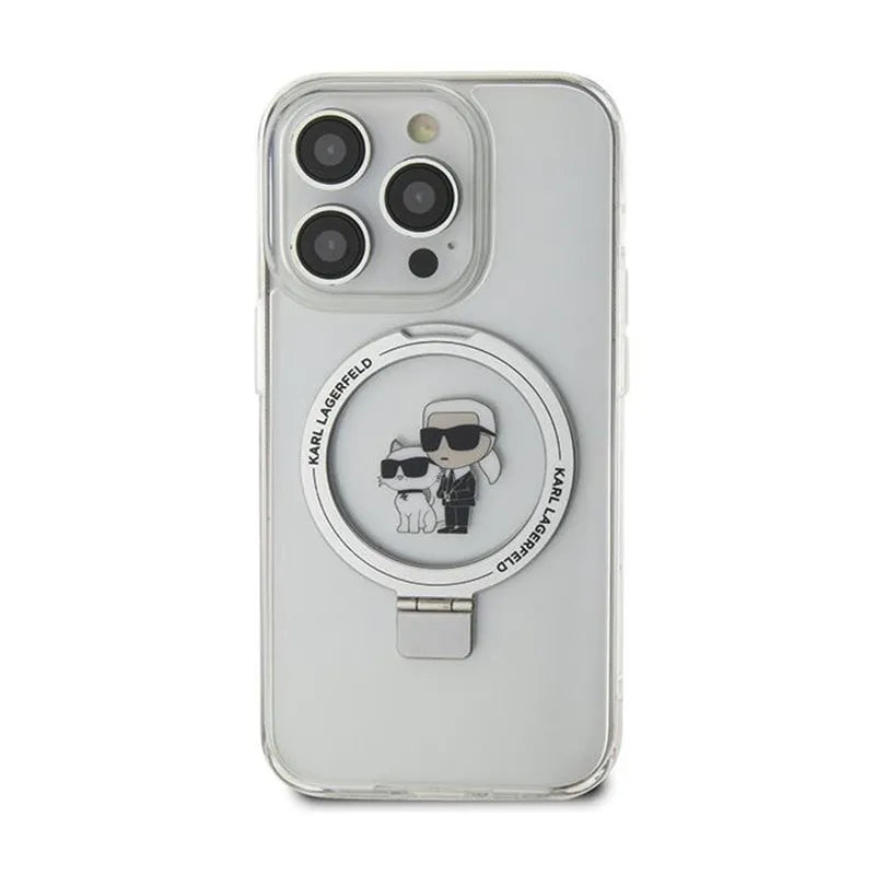 Karl Lagerfeld Ring Stand Karl & Choupette MagSafe – dėklas telefonui iPhone 11 (baltas)
