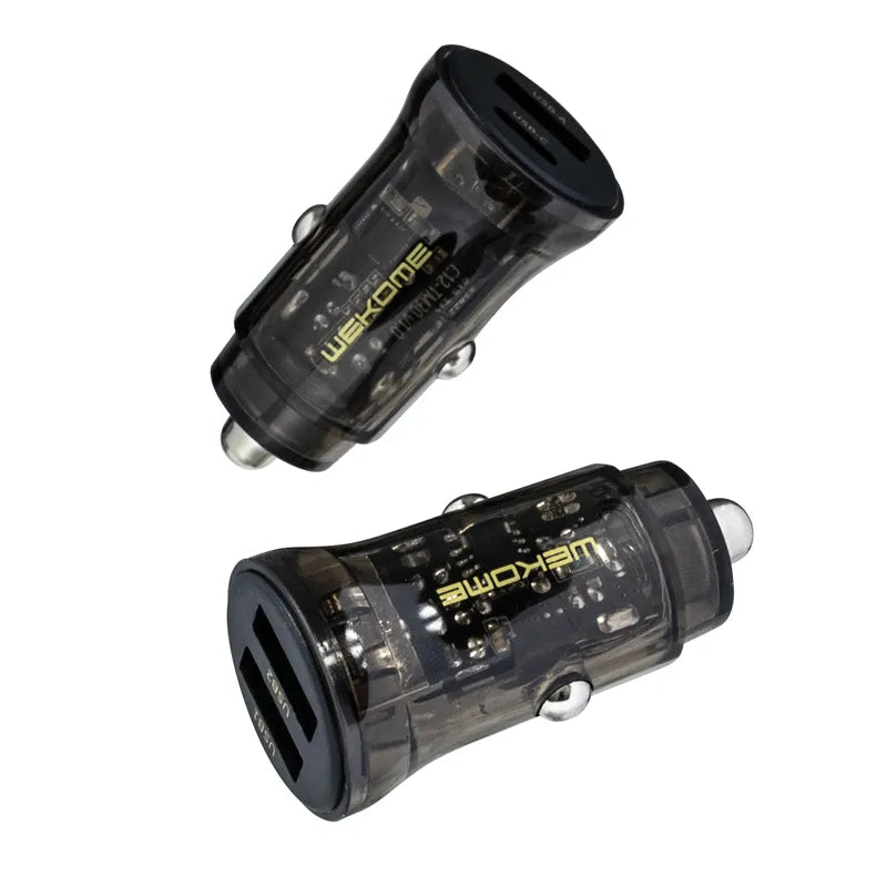 WEKOME WP-C40 Vanguard Series – automobilinis įkroviklis 2 x USB greitas įkrovimas 15W (juodas / permatomas)
