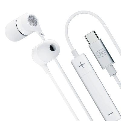 3mk laidinės ausinės USB-C – laidinės įstatomos ausinės (baltos)