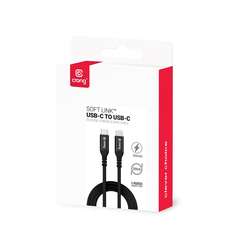 Crong Soft Link - 100W PD 5A USB-C į USB-C laidas 200cm (Juodas)