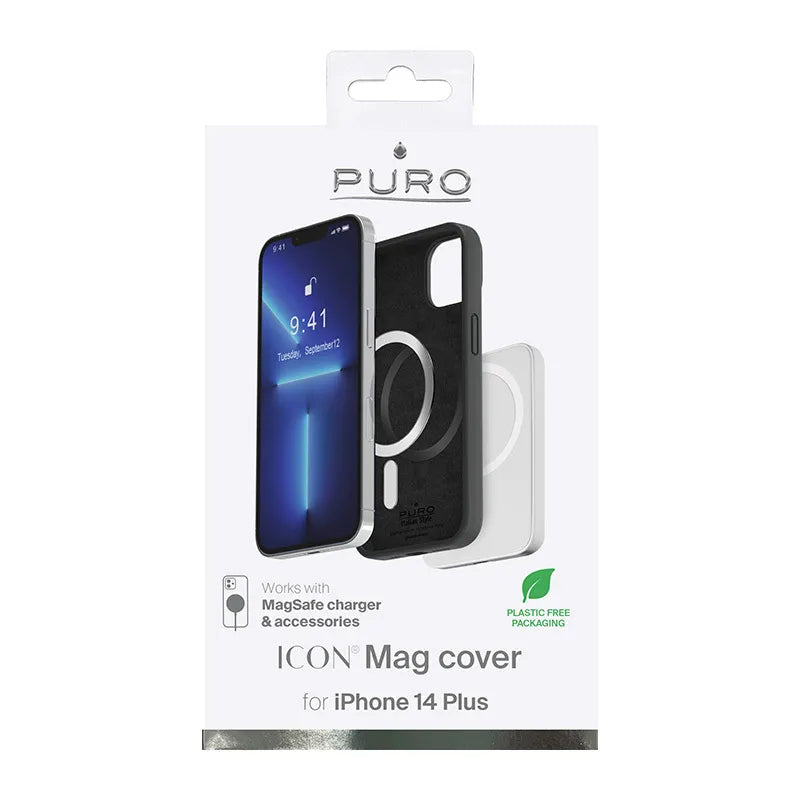 PURO ICON MAG – Dėklas iPhone 14 Plus telefonui su MagSafe palaikymu (juodas)