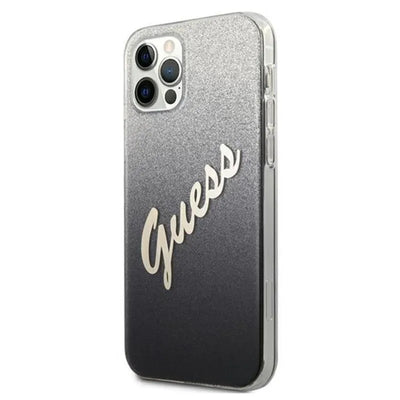 Guess Glitter Gradient Script – Dėklas, skirtas iPhone 12 Pro Max (juodas)