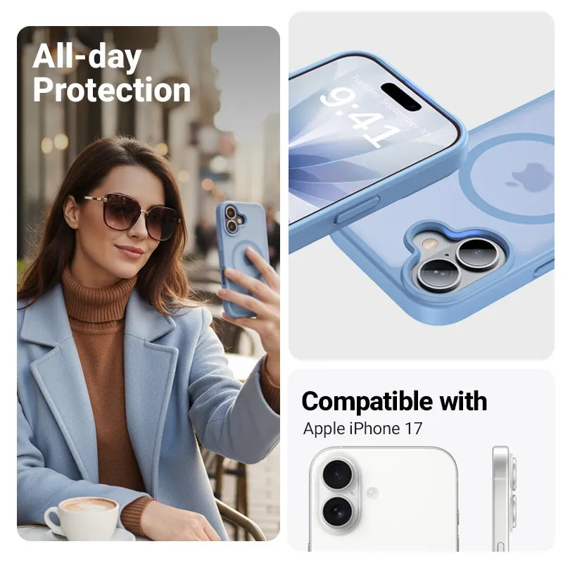 Crong Hybrid Matte Magnetic – MagSafe dėklas iPhone 17 (mėlynas)