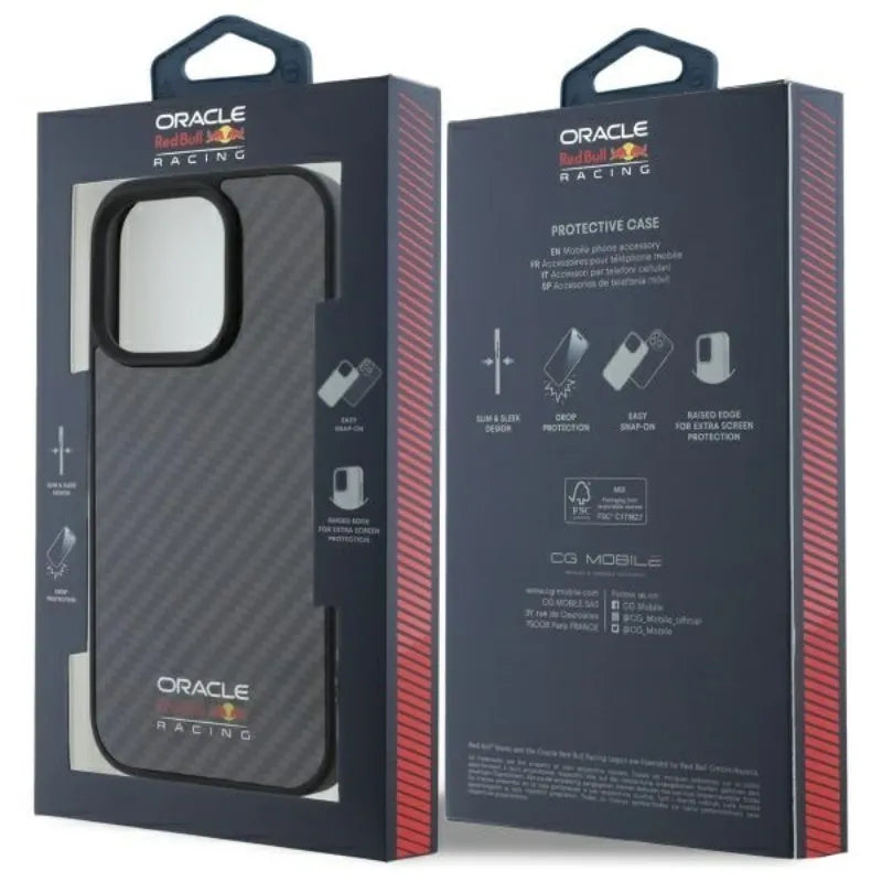 Red Bull Carbon Fiber Shiny Logo MagSafe – iPhone 16 Pro Max dėklas (juodas)