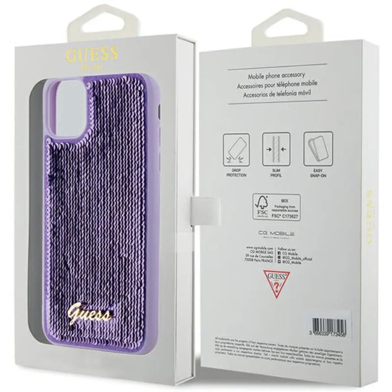 Guess Sequin Script Metal – dėklas iPhone 11 (violetinis)