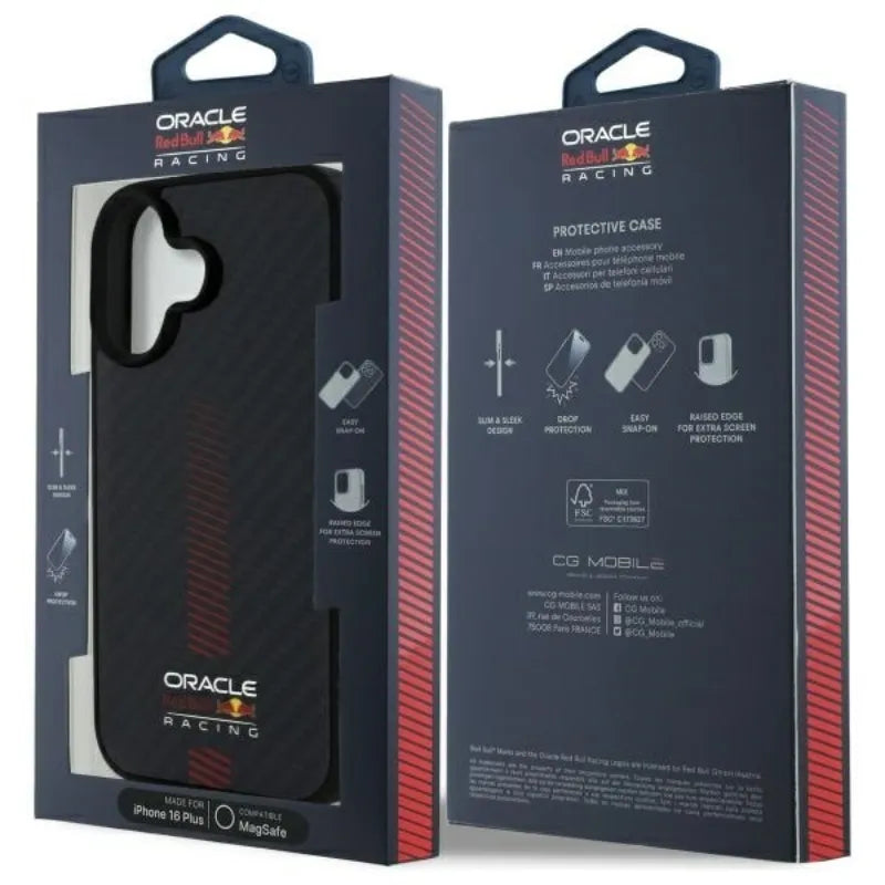 Red Bull Carbon Fiber Power Bar MagSafe – iPhone 16 Plus dėklas (juodas)
