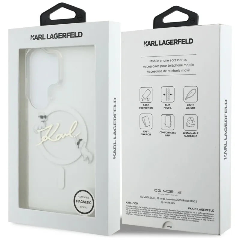 Karl Lagerfeld IML KC Script MagSafe – Samsung Galaxy S26 Ultra dėklas (skaidrus)