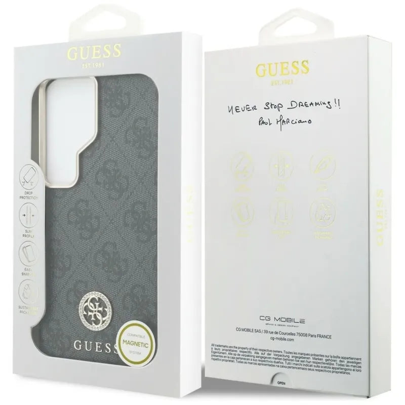 Guess 4G Rhinestone Round Logo MagSafe - Samsung Galaxy S26 Ultra dėklas (juodas)