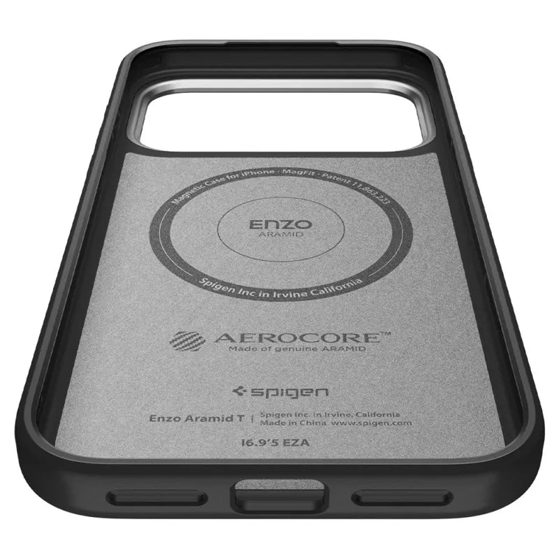 Spigen Enzo Aramid T Mag MagSafe – Dėklas, skirtas iPhone 17 Pro (Juoda/Sidabrinė)