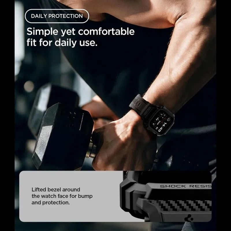 „Spigen Rugged Armor Pro“ – apyrankė su dėklu, skirta „Apple Watch 12“, 42 mm (matinė juoda)