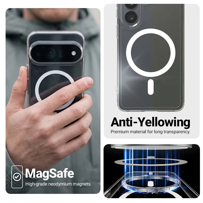 Crong Hybrid Clear Magnetic – MagSafe dėklas Google Pixel 11 (Skaidrus)
