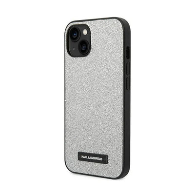 Karl Lagerfeld Glitter Plaque Logo – dėklas iPhone 14 Plus (sidabrinis)
