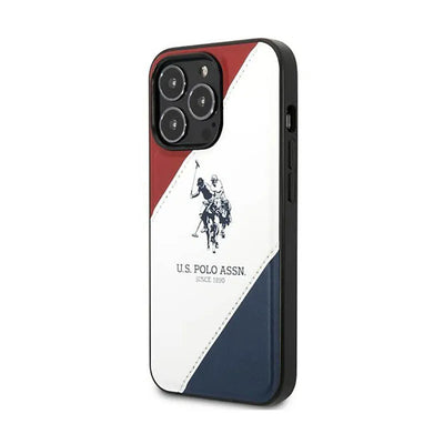 US Polo Assn Tricolor Embossed - Dėklas iPhone 14 Pro (Baltas)