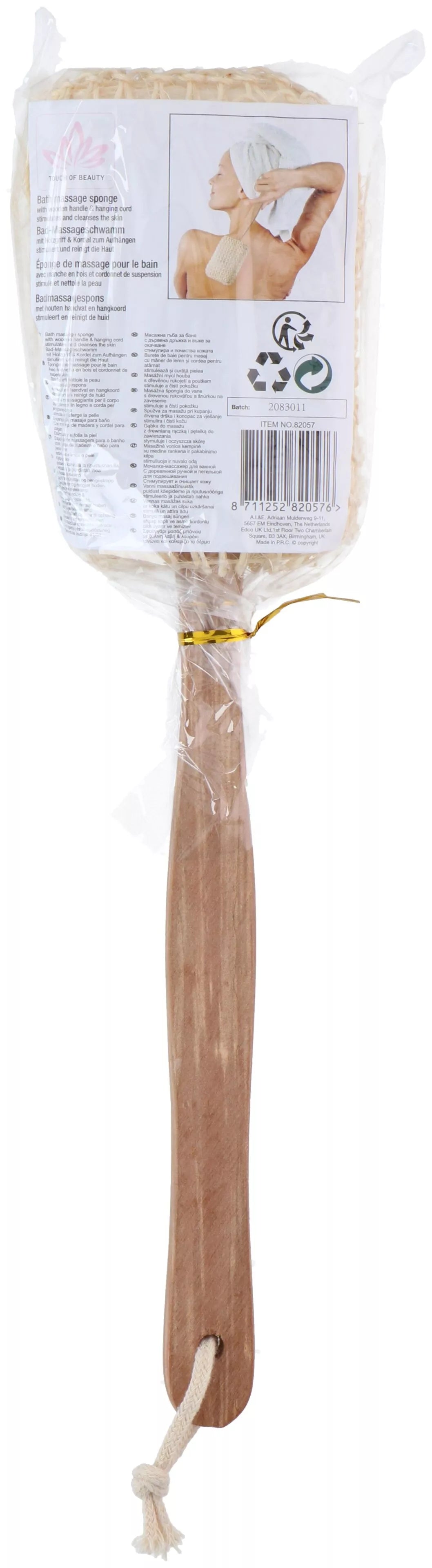 Masažinė kempinė su medine rankena, 38 cm 871125282057