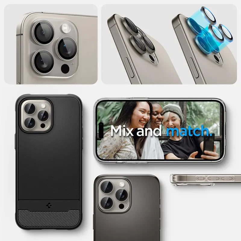 Spigen Optik Pro GLAS.TR EZ Fit kameros apsauga 2 vnt. pakuotė - objektyvo apsauginis stiklas, skirtas iPhone 17 Pro / 17 Pro Max / iPhone 15 Pro / 15 Pro Max / iPhone 14 Pro / 14