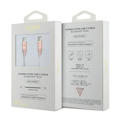 „Guess“ Ebossed Logo – USB-C į USB-C greitojo įkrovimo laidas 1,5 m (rožinis)