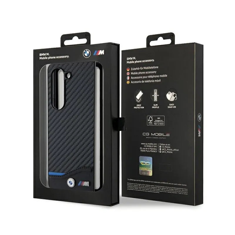 BMW Leather Carbon – dėklas „Samsung Galaxy Z Fold 5“ (juodas)