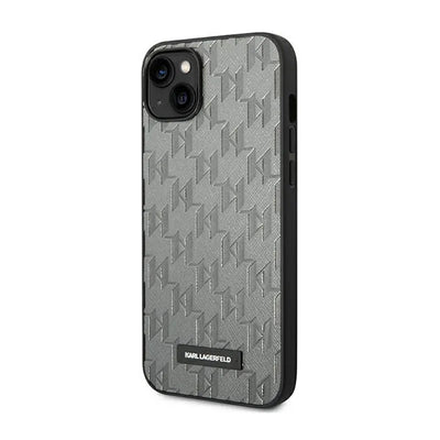Karl Lagerfeld Saffiano Mono Metal Logo – dėklas iPhone 14 Plus (pilkas)