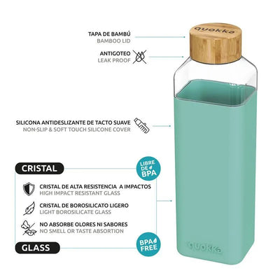 Quokka Storm - stiklinis vandens butelis 700 ml (turkio spalvos)