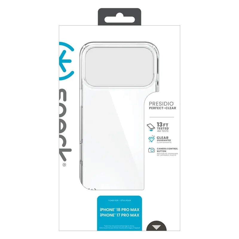 Speck Presidio Perfect Clear dėklas, skirtas iPhone 18 Pro Max / 17 Pro Max (skaidrus)