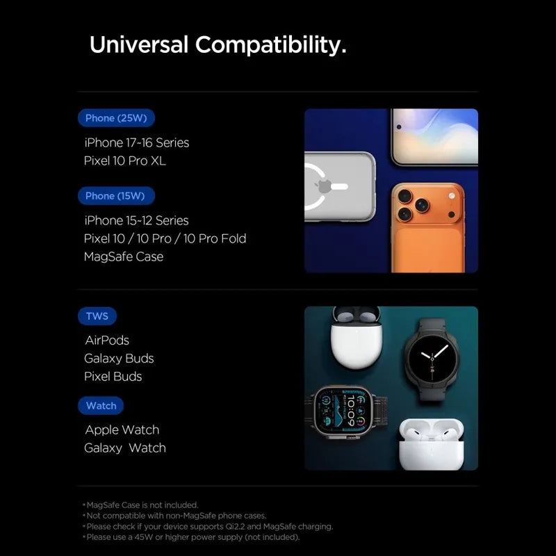 Spigen EF323MQ Essential – MagSafe 3 viename belaidis įkroviklis, skirtas iPhone, AirPods ir Apple Watch 25W Qi 2.2 (juodas)