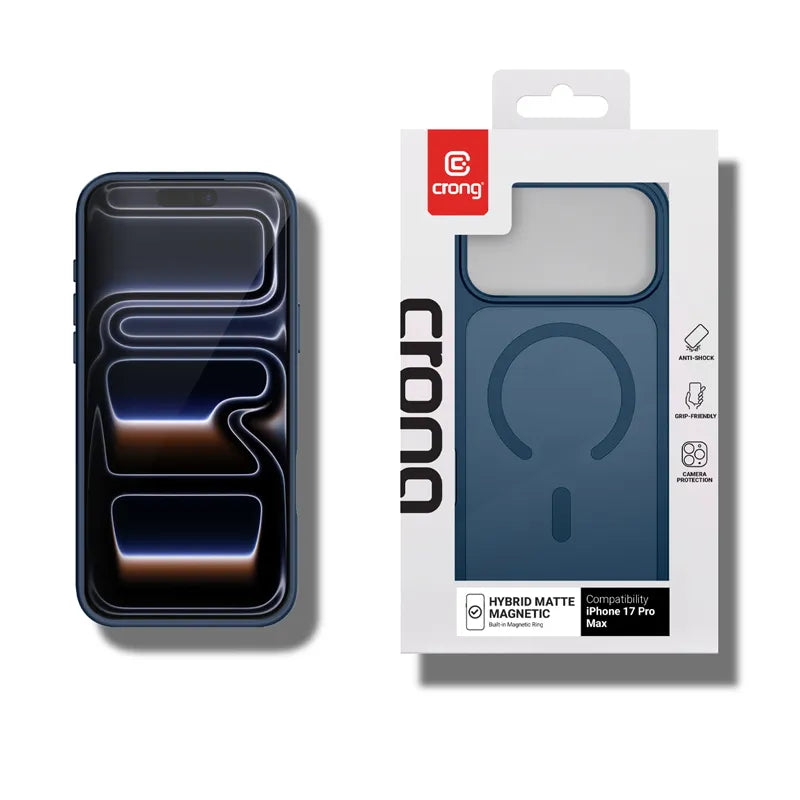Crong Hybrid Matte Magnetic – MagSafe dėklas iPhone 17 Pro Max (tamsiai mėlynas)