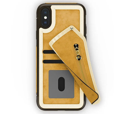 „Zizo Nebula“ dėklas-piniginė su užtraukiama kišenėle ir grūdinto stiklo ekrano apsauga, skirta „iPhone X“ (šviesiai ruda/ruda)