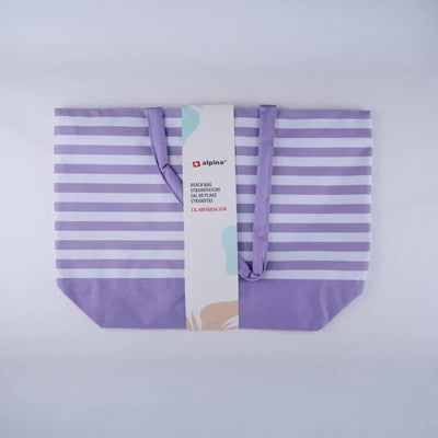Alpina – Dryžuotas paplūdimio krepšys 49,3x16x34 cm (violetinė / balta)