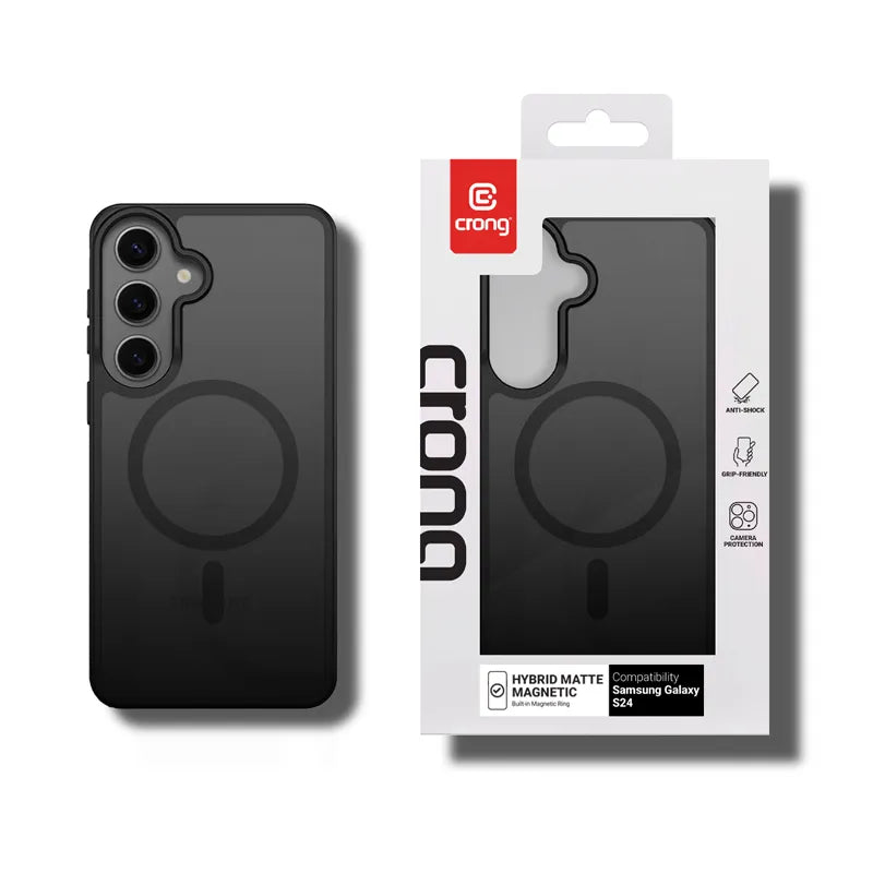 Crong Hybrid Matte Magnetic – MagSafe dėklas Samsung Galaxy S24 (juodas)
