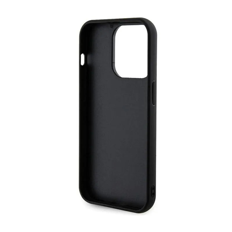 Guess Sequin Script Metal dėklas, skirtas iPhone 13 Pro Max (juodas)