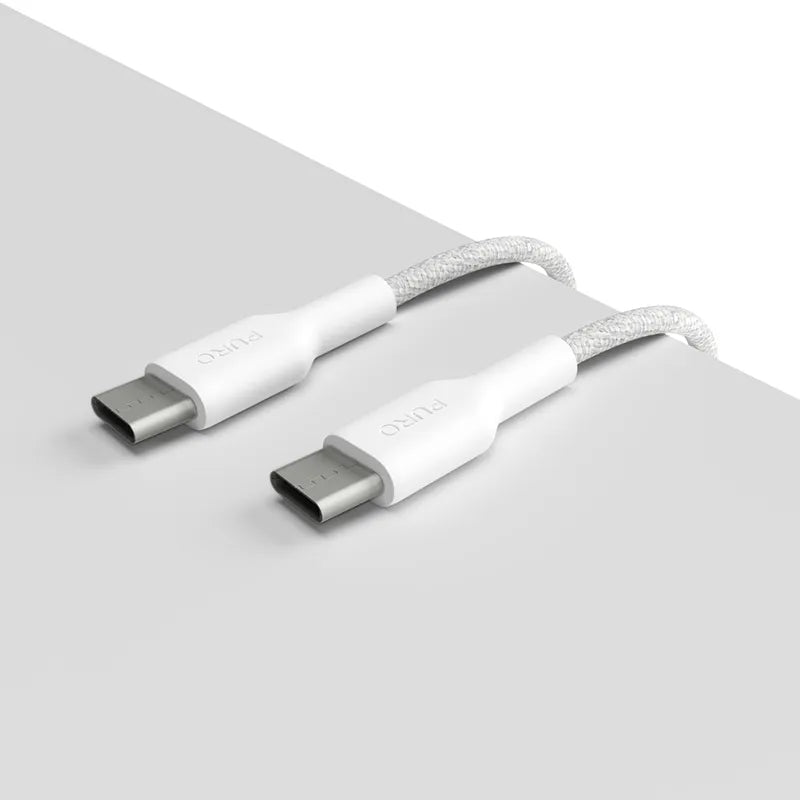 PURO Fabric - itin tvirtas pintas USB-C į USB-C laidas 1,2 m (baltas)