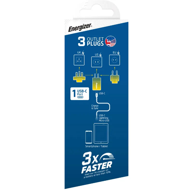 Energizer Ultimate – Kelių jungčių EU / UK / US GaN 20W PD tinklo įkroviklis (žalias)