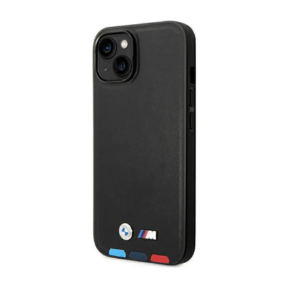 BMW Leather Hot Stamp Tricolor MagSafe – dėklas iPhone 14 Plus (juodas)