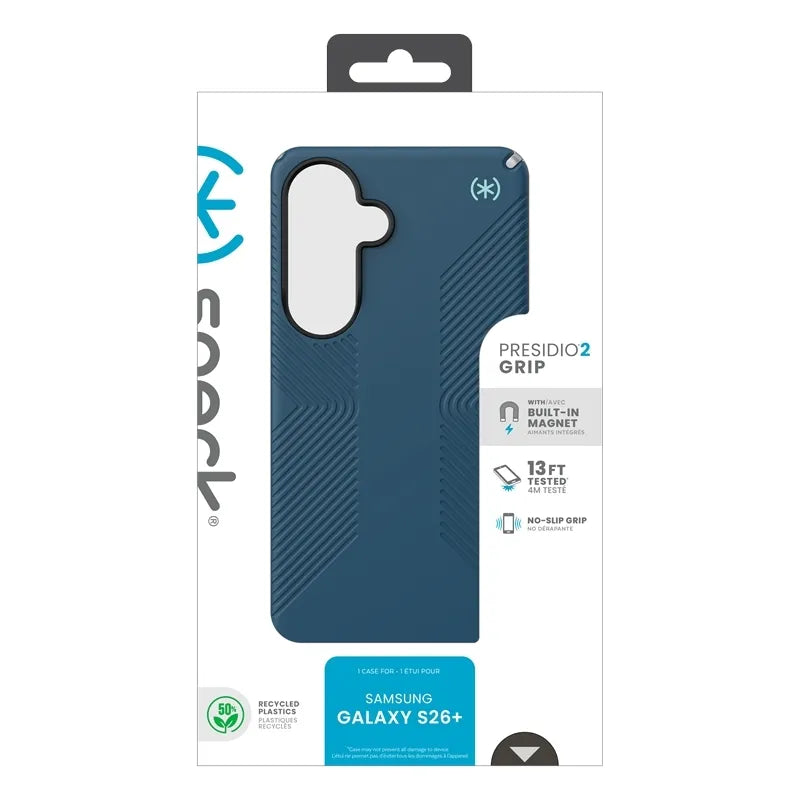 Speck Presidio2 Grip Magnet – Samsung Galaxy S26+ MagSafe dėklas (Deep Sea/Silver Metallic/Spell Blue)