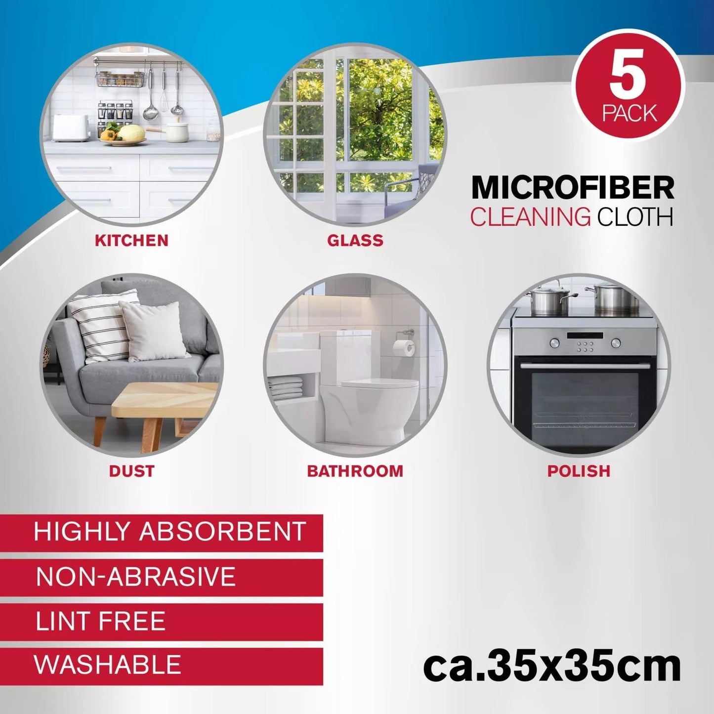 Dirt Devil mikropluošto valymo šluostės, 35 × 35 cm, 5 vnt. 871125249554