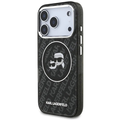 Karl Lagerfeld IML Glitter Karl & Choupette Heads Logo MagSafe – dėklas iPhone 17 Pro (juodas)