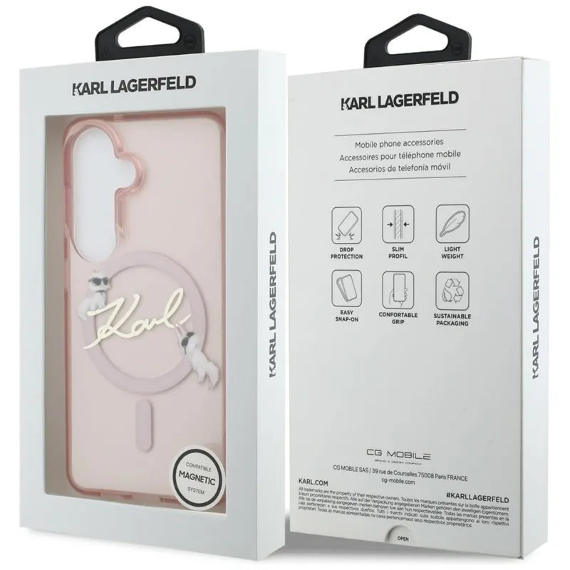 Karl Lagerfeld IML KC Script MagSafe – dėklas Samsung Galaxy S26 (rožinis)