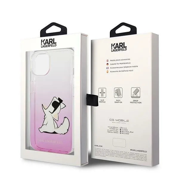 Karl Lagerfeld odinis perforuotas logotipinis dėklas iPhone 14 Plus (rožinis)
