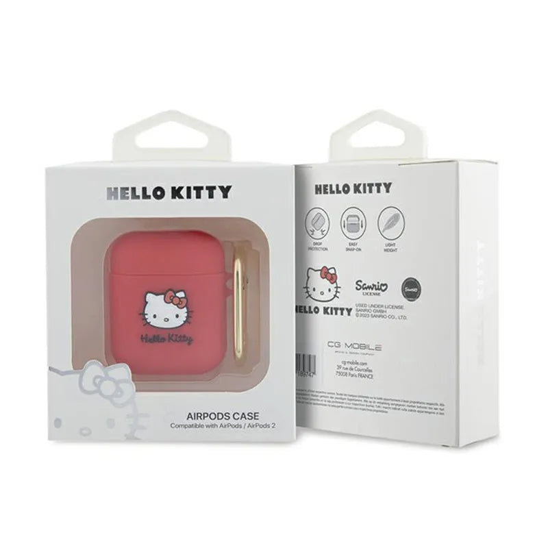 Hello Kitty silikoninis 3D kačiuko galvos dėklas, skirtas AirPods 1/2 gen (fuksijos spalvos)