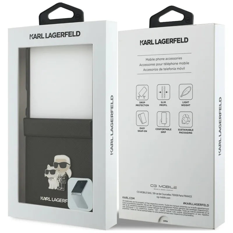 Karl Lagerfeld Karl & Choupette Saffiano Pins – Samsung Galaxy Z Flip 8 dėklas (juodas)