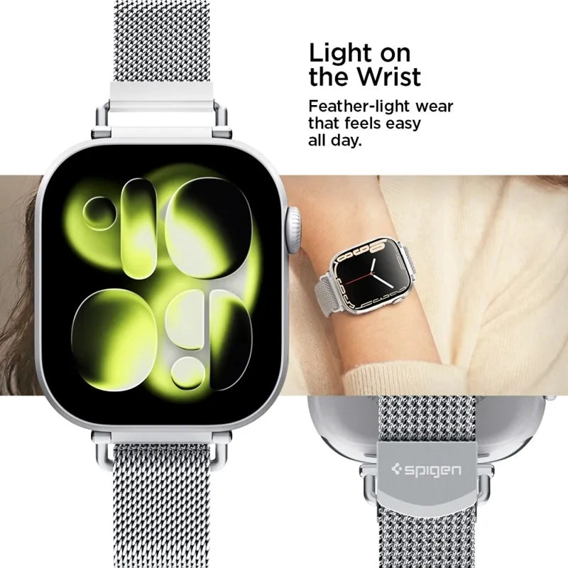 Spigen WBM4 – nerūdijančio plieno dirželis, skirtas Apple Watch 40/41/42 mm (sidabrinis)