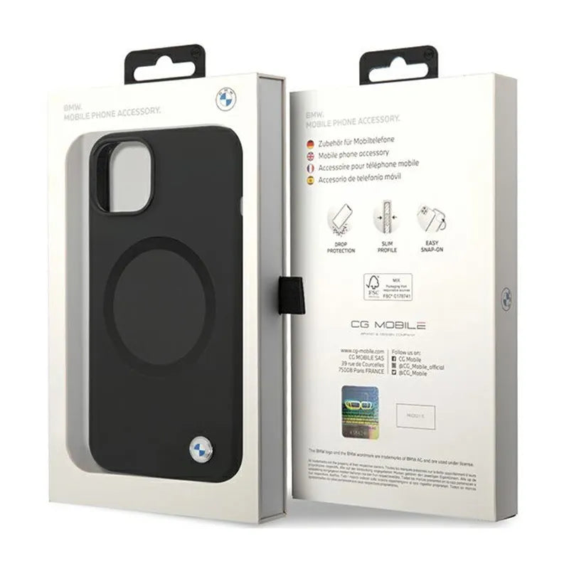 BMW Signature Liquid Silicone MagSafe - dėklas, skirtas iPhone 14 (juodas)