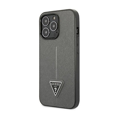 „Guess Saffiano Triangle Logo“ dėklas – dėklas „iPhone 14 Pro“ telefonui (sidabrinis)
