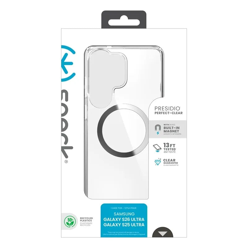 Speck Presidio Perfect-Clear Magnet – dėklas Samsung Galaxy S26 Ultra MagSafe (skaidrus/sidabrinis)
